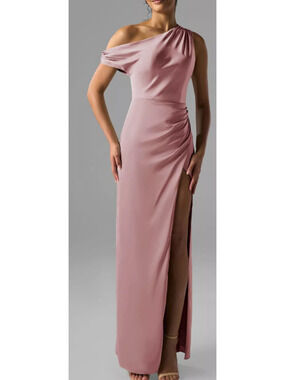 AW BRIDAL SZ 6 S rose quartz pink satin Rihanna formal bridesmaid maxi dress 0b1